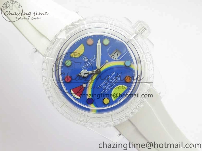0128 Submariner Phantomlab Transparent KZF Best Edition Blue Fruit Dial on White Rubber Strap VR Classic 2563